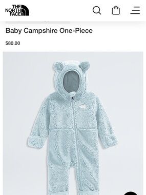The North Face Baby Campshire One-Piece in Light Blue with Hooded Bear Ears